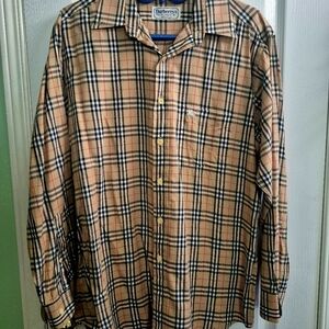 Burberry Men's Tan Plaid Shirt. Used